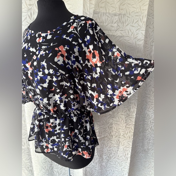 DKNY Black Multicolor Sheer Floral Blouse - Picture 3 of 10